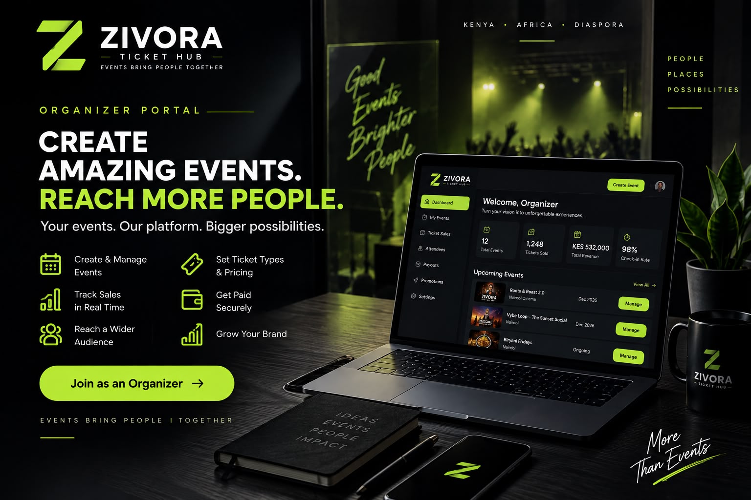 Zivora Organizer Portal — create amazing events, reach more people